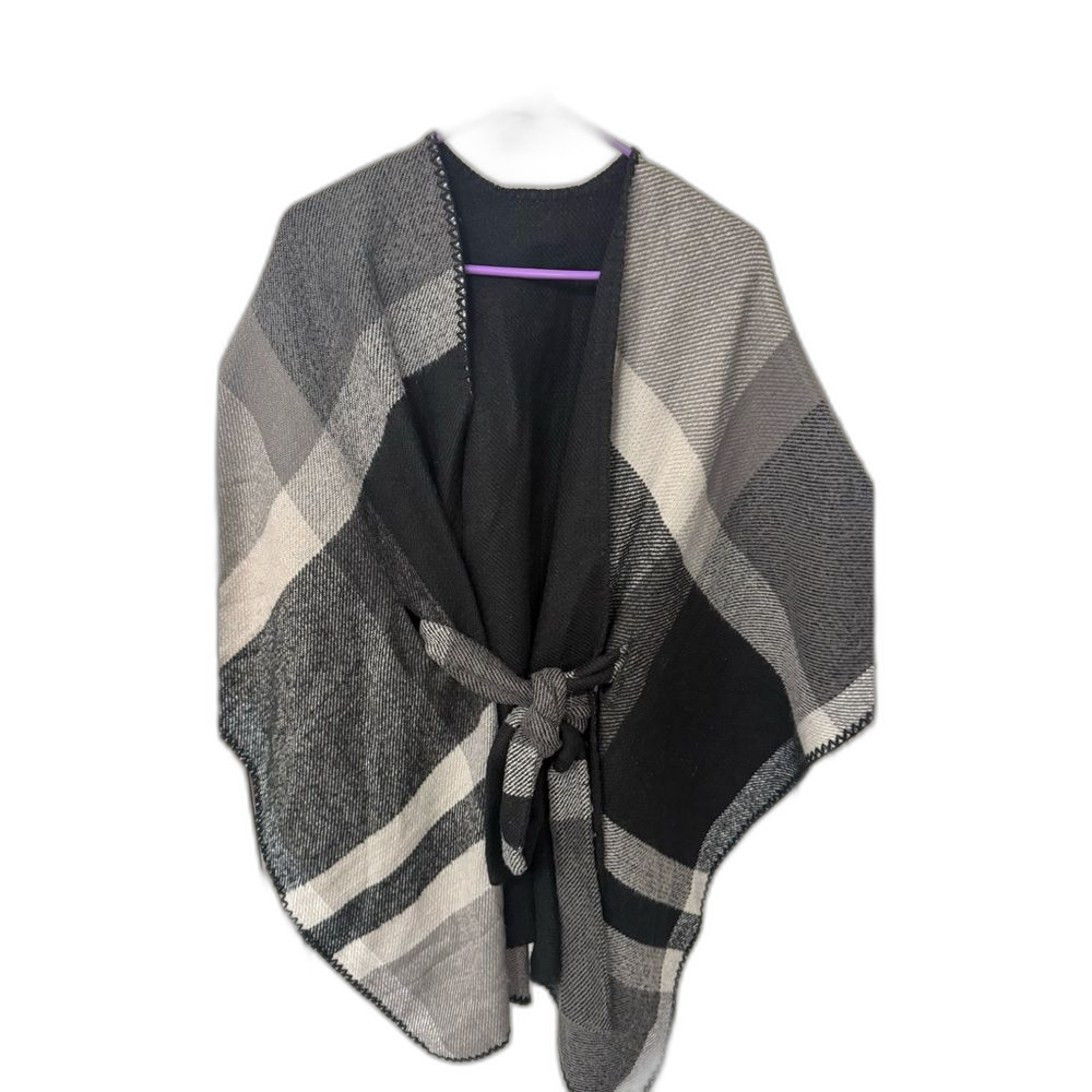 Maurices Black and Gray Plaid Poncho
